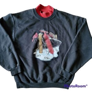 Cottage Core Double Collar Sweatshirt Sweater Medium Christmas  Snow Cardinal
